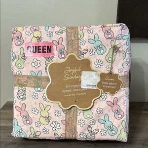 NWT Joyful Sunday Queen EASTER BUNNY Sheet Set